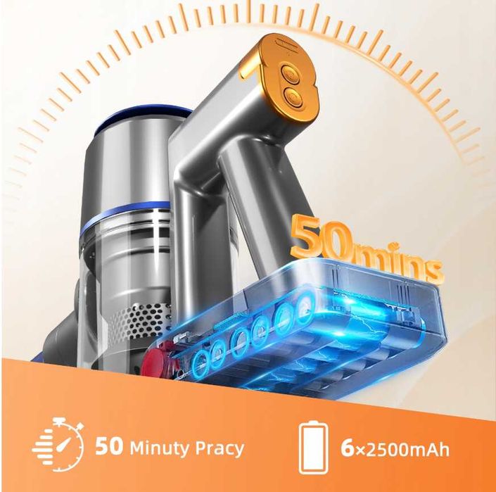 Odkurzacz Bezprzewodowy Pionowy 6-w-1 36 kPa Bezworkowy 1.6L