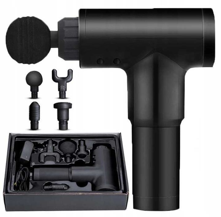 ZESTAW Masażer wibracyjny pistolet do masażu 4 głowice do ciała pleców