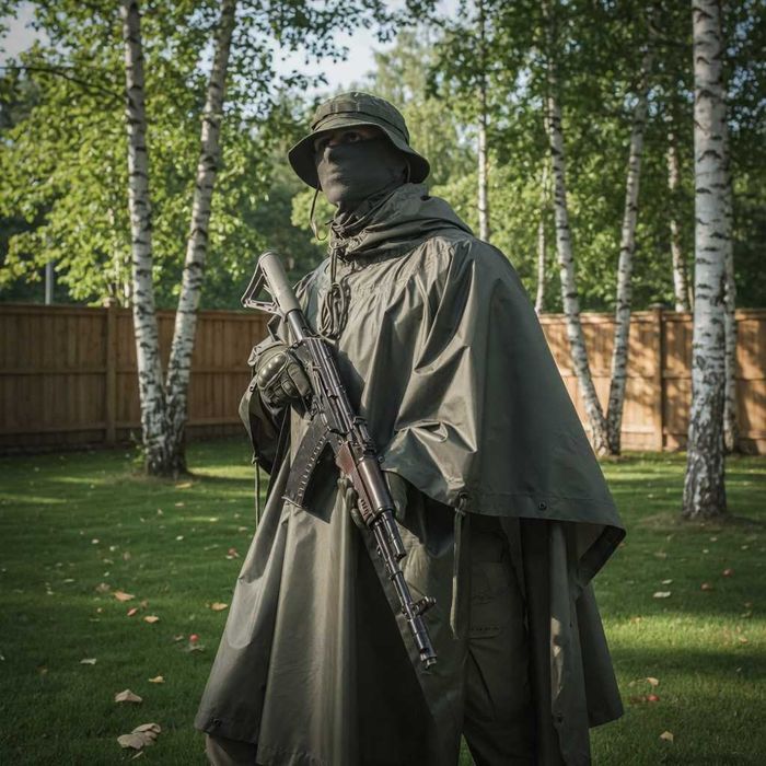 Пончо дождевик тактический, военный, непромокаемый, хаки, с капюшоном и чехлом, для охоты рыбалки туризма