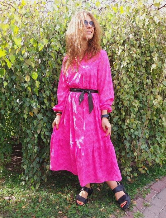 Розовое платье миди Shein, платье цвета фуксии. Размер S, 44.