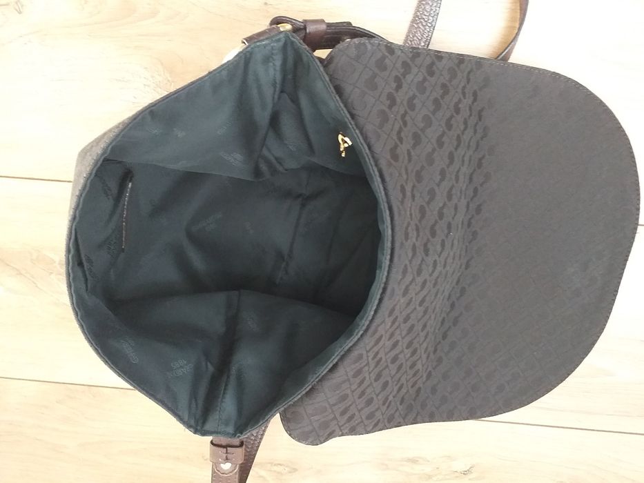 PREMIUM GHERARDINI UNIKAT oryginalna płótno i skóra torebka worek brąz