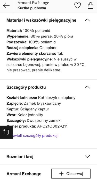 Kurtka puchowa Armani Exchange