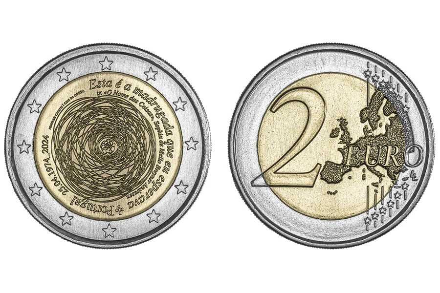 2Euros UNC Portugal "50 anos do 25 de Abril" 2024 e outras 2019 a 2024