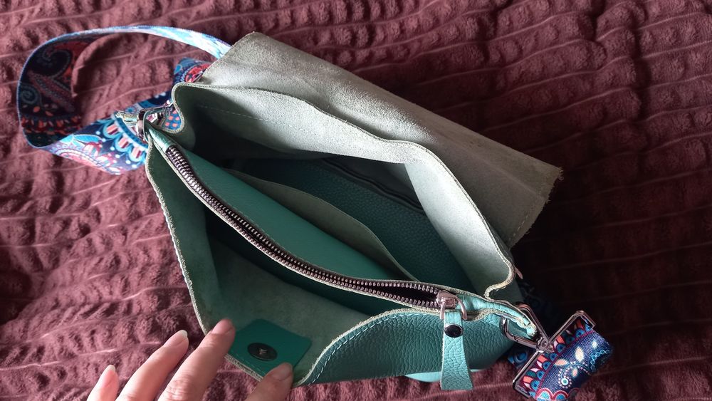 Шкіряна сумка через плече з текстильним ремінцем