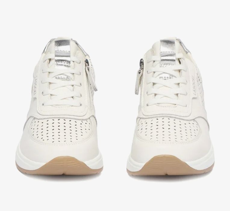 Sneakersy damskie skórzane na koturnie Lasocki rozm 39 białe