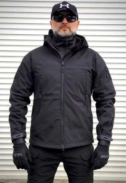 чоловічий чорний спец костюм  софт шел на флісі