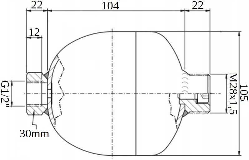 Amortyzator Hydrauliczny HYDROAKUMULATOR Membranowy 0,5L 1/2'' [2435]