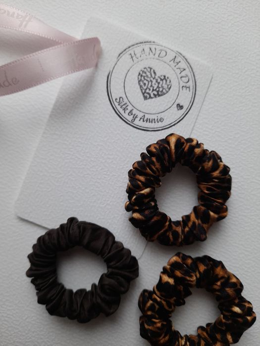 2 malukie jedwabne gumki do wiązania warkocza panterka brąz