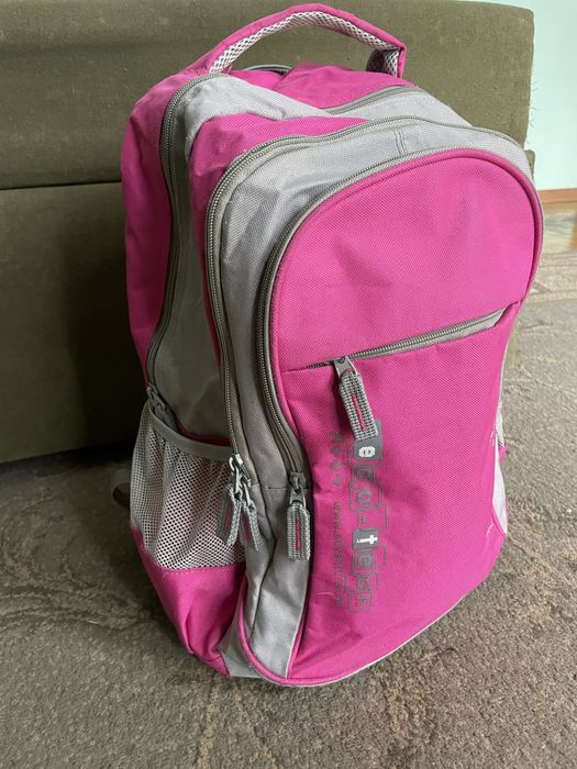 Рюкзак рожево-сірий жіночий, портфель жіночий