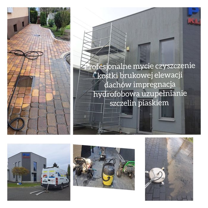 Mycie kostki brukowej elewacji dachów