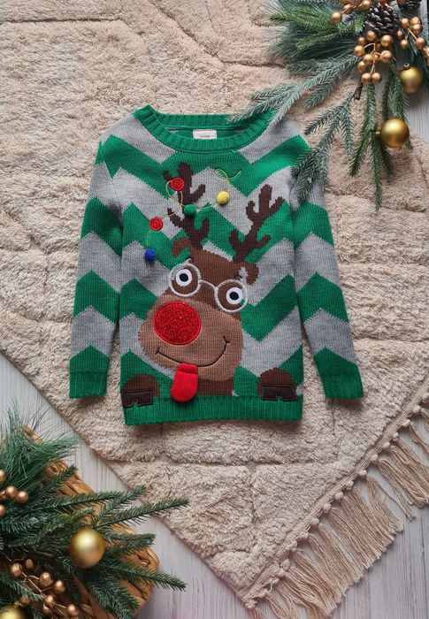 Новогодний свитер с оленем на 2-3 года, червоний с дідом морозом,санта