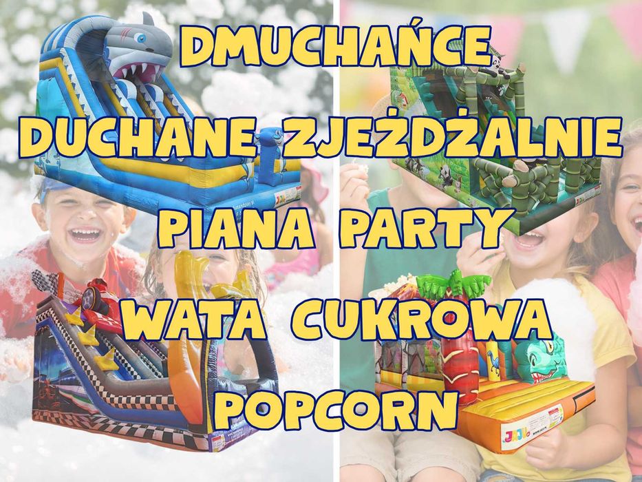 Dmuchaniec wynajem Zjeżdżalnie Piana Party Popcorn Wata cukrowa NOWE