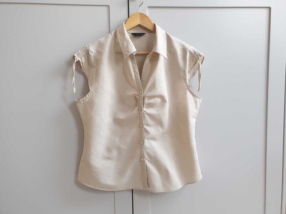 Beżowa lniana bluzka koszula bez rękawów F&F len 44