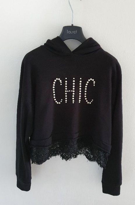 Bluza chic perełki koronka czarna