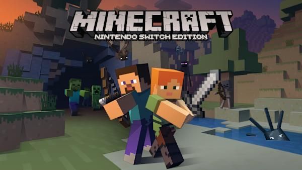 Nintendo Switch com minecraft, super mario wonder e caixa de transporte