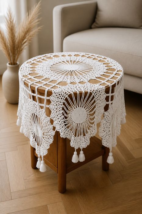 Toalha de mesa rendada em crochê feita á mão