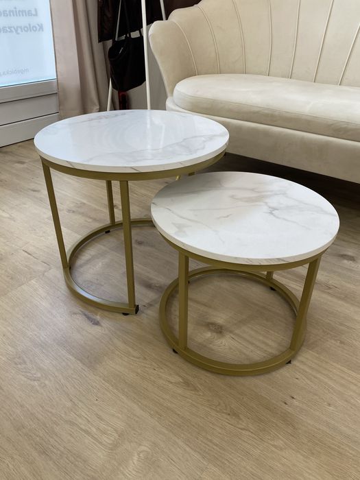 Dwa stoliki glamour marmurowe imitacja komplet