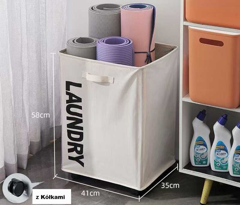 Kosz na Pranie Zabawki Mata do ćwiczeń na Kółkach Składany 83L Beżowy