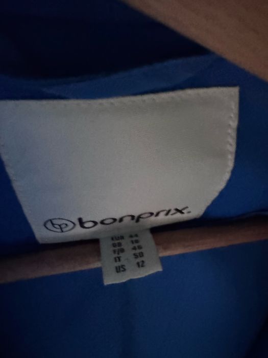 Bonprix dluga chabrowa niebieska marynarka z paskiem 46 44