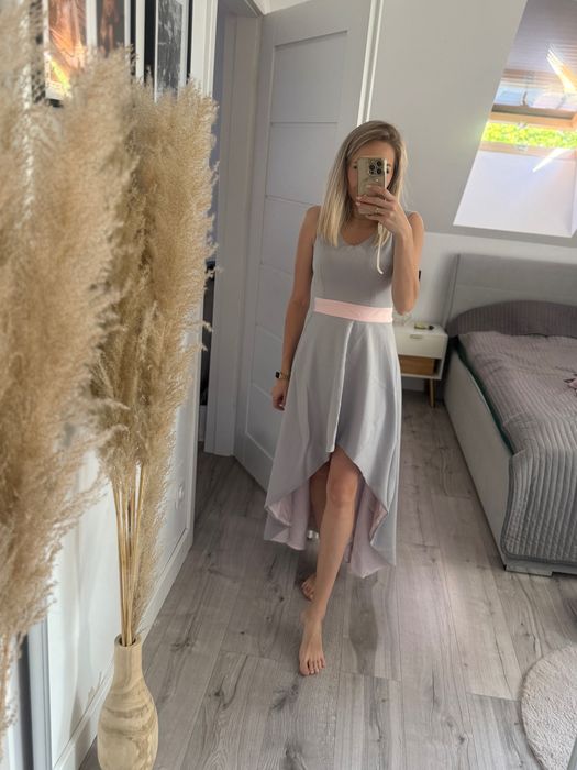 Szaro-różowa sukienka rozmiar S