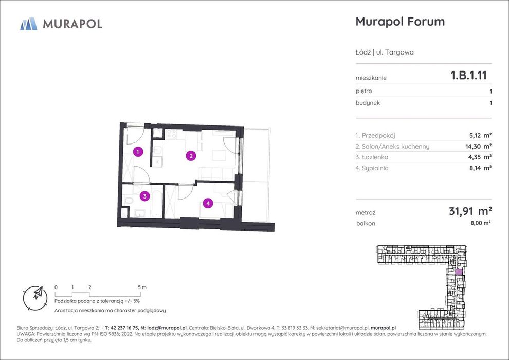 2-pokojowe mieszkanie 31m2 + balkon Bezpośrednio