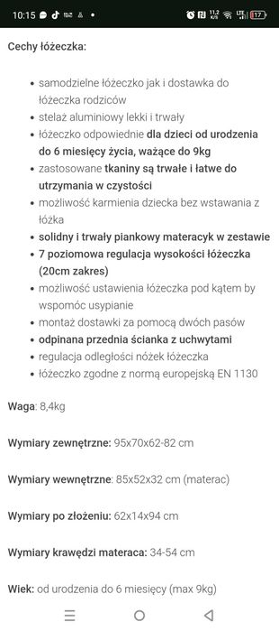 Łóżeczko dostawne