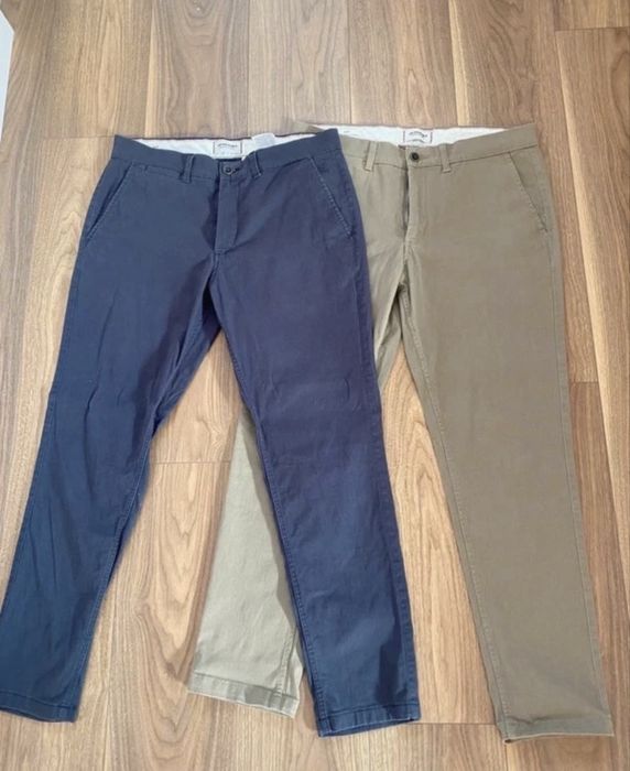 Spodnie materialowe jack&jones M bezowe granatowe