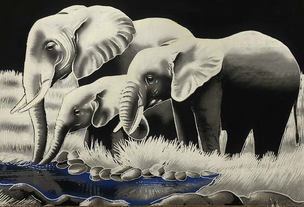Картина на папірусі слони . Світиться у темряві
