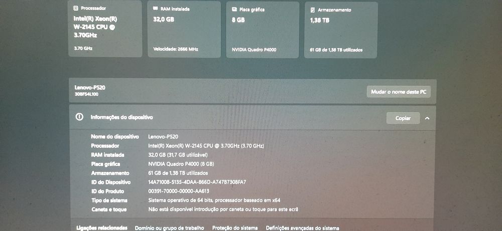 Torre Lenovo Gaming P520 | Xeon-W2145 - 8C/16T | 32G/64G DDR4 | Nvme512G + HDD1TB | NVidia-8G | WiFi | W11