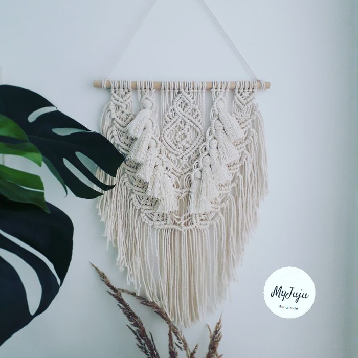 Makrama na Ścianę z chwostami ślubna sesja ślub dekoracje boho