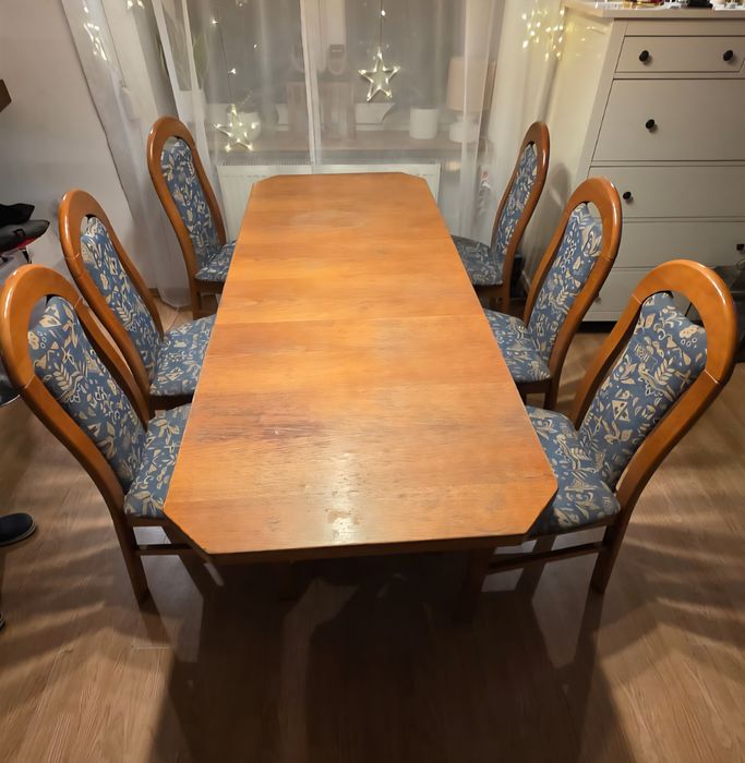 Stół rozkładany drewniany + 6 krzeseł