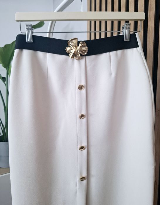 Komplet zestaw elegancki kamizelka spódnica midi S