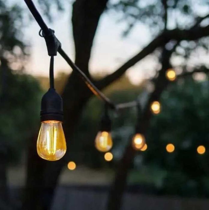 Садова гірлянда 15м з LED лампами E27 для тераси та альтанки