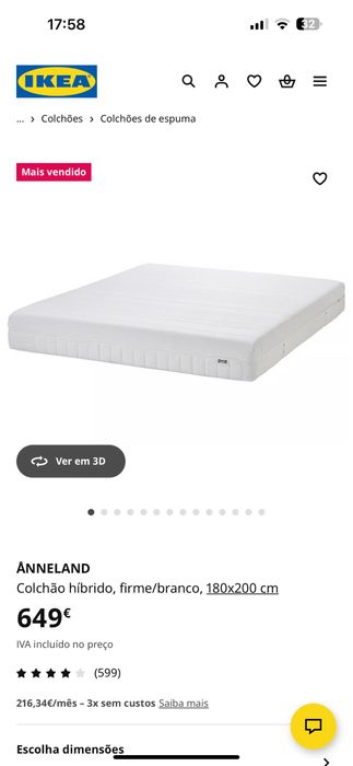 Colchao Ikea 180x200 (Anneland)