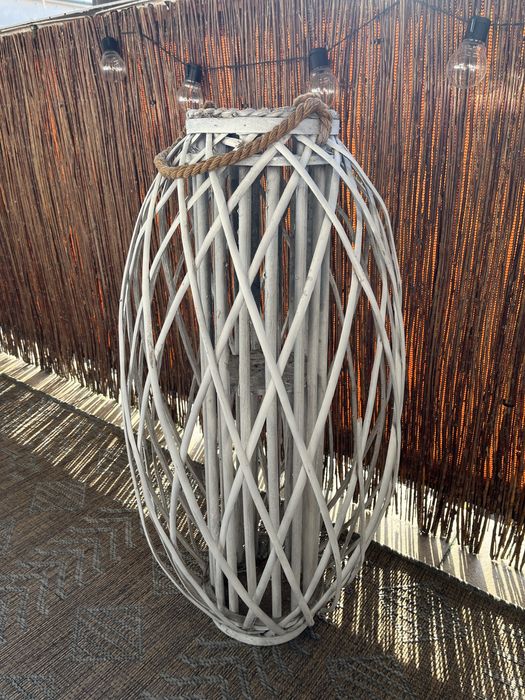 Lampion ogrodowy bambusowy bialy