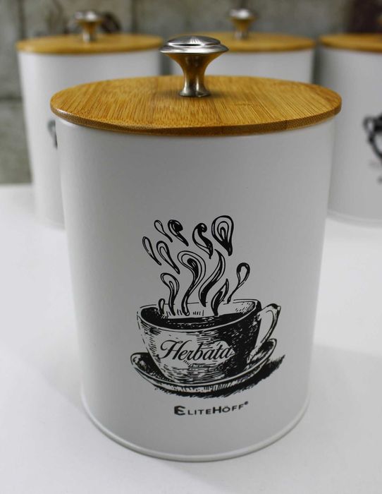 Białe pojemniki Kawa Herbata Cukier Sól z Maselniczką E6056