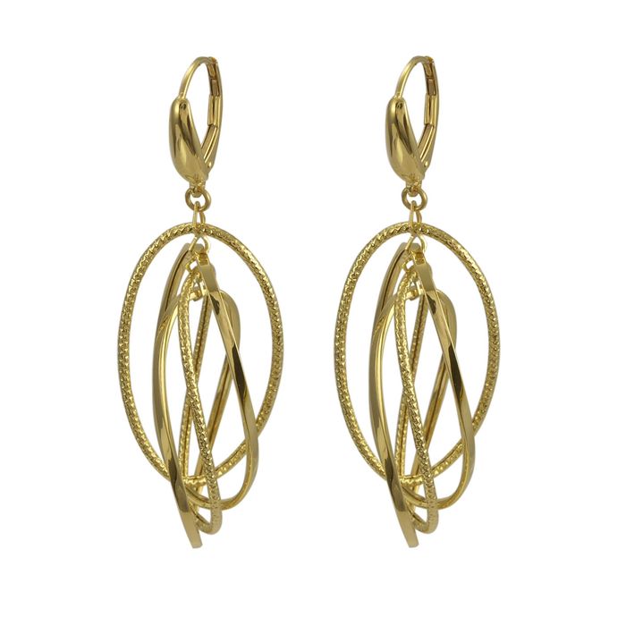 Kolczyki złote wiszące elipsy diamentowane 585