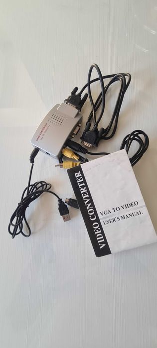 Adaptador/Conversor VGA para AV Video RCA e S-Video com Cabos e Manual