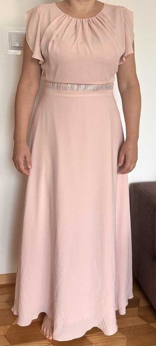 Sukienka na wesele - zwiewna, "lejąca"- pudrowy róż rozm.40