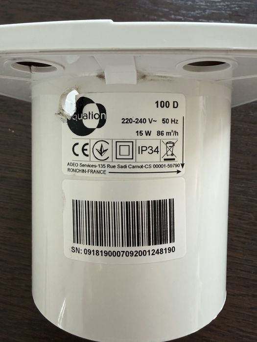 Ventax Extractor WC Equation 100mm