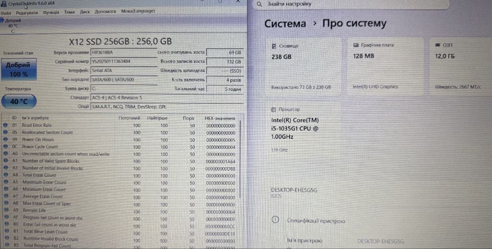 Lenovo i5 10-го покоління, 12Gb DDR4, нова SSD256Gb, налаштований.