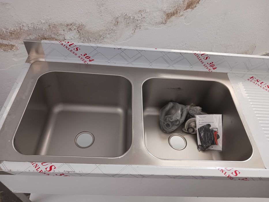 ACM1652 - Bancada de Lavagem Inox 1,8m de 2 Pios 50x50cm - NOVA