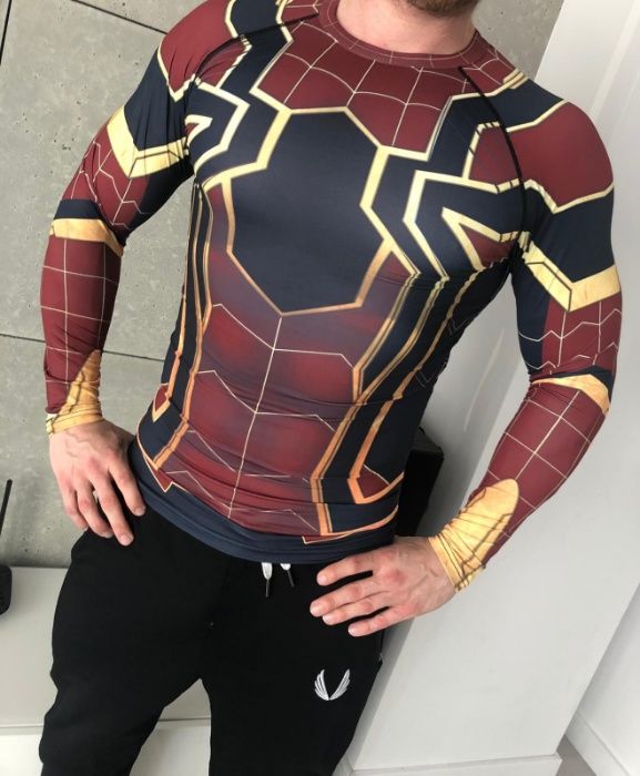 Koszulka Termoaktywna NA SIŁOWNIE Rashguard Spider-man złoty długi