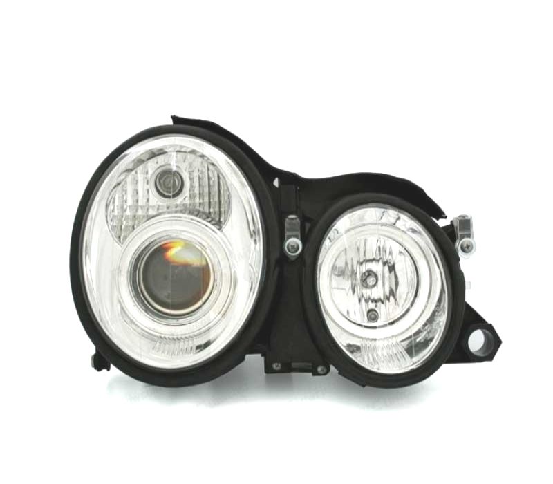 FARÓIS FRONTAIS ANGEL EYES PARA MERCEDES CLK W208. FUNDO CROMADO