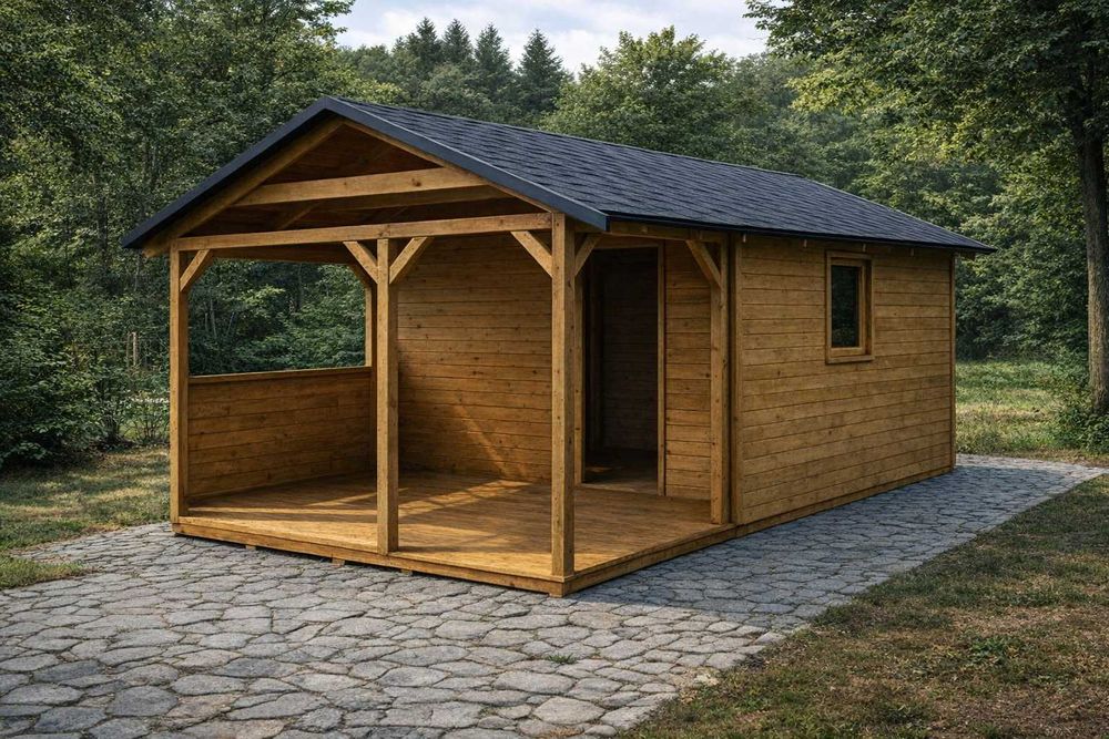 Domek letniskowy 3x3 z werandą3x2, Domek narzędziowy 3x3  z werandą2x2