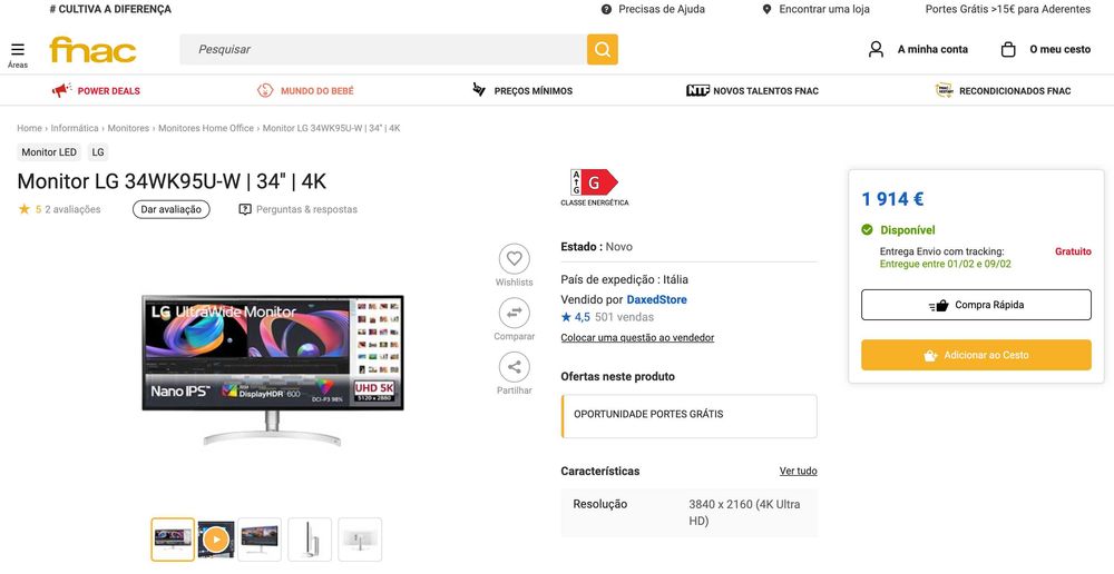LG 34WK95U-W Monitor (34'' - WUHD - IPS)64564001955074123