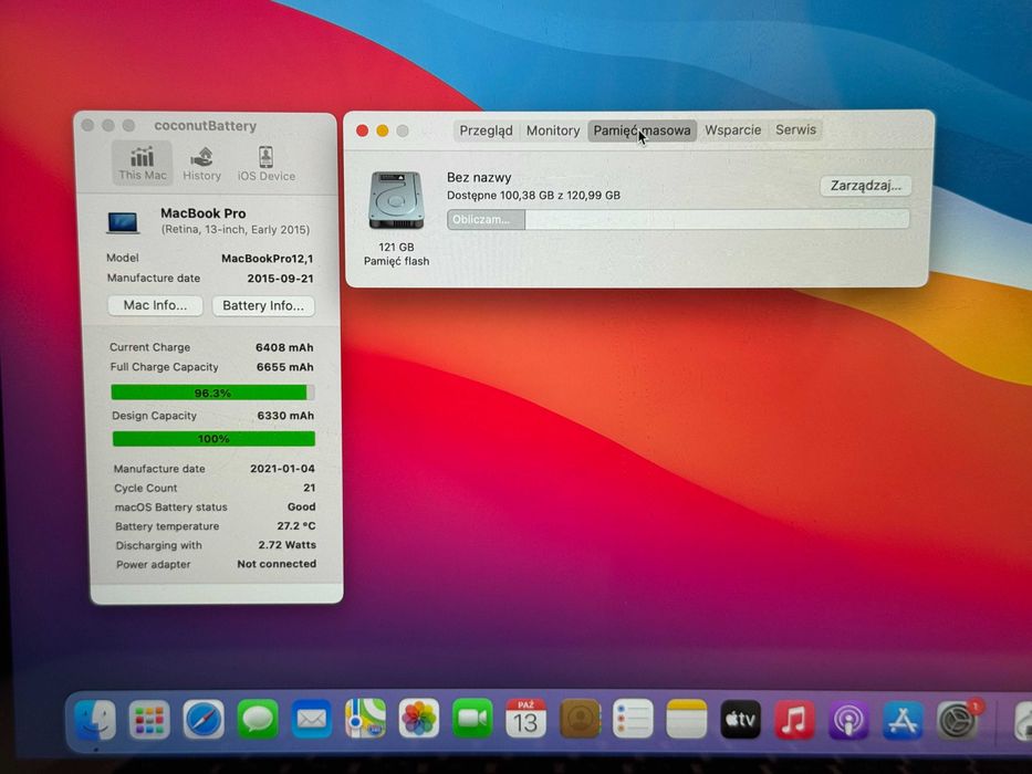 MacBook Pro 13 2015 i5 Nowa bateria 8GB RAM 128GB SSD Silver