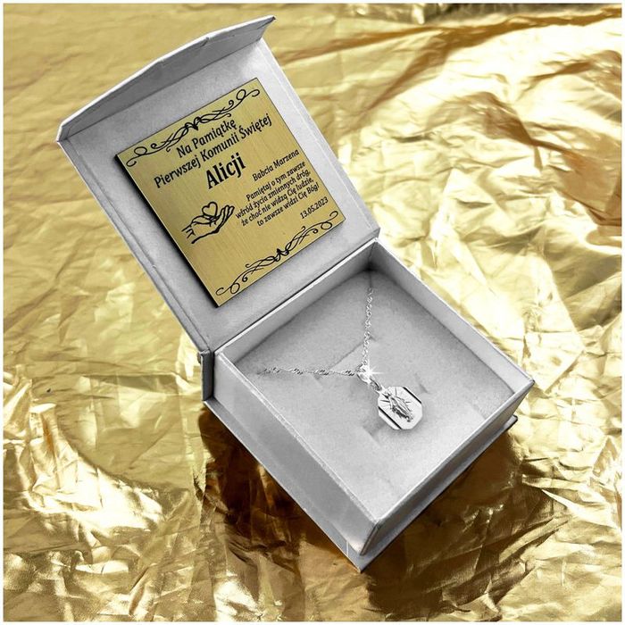 Srebrny Łańcuszek + Medalik Matka Boska 925 Prezent Komunia Chrzest Gr