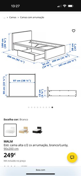 Cama IKEA MALM 90x200 + Colchão Vesteroy