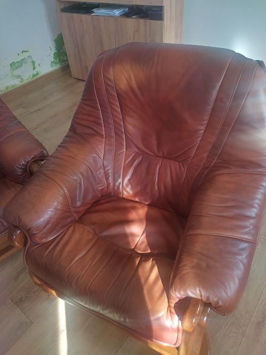 Meble do salonu dąb/skóra (naturalna)